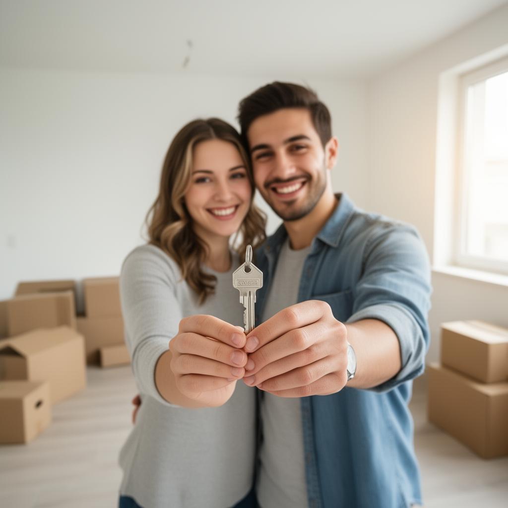Glückliche Kunden bekommen den Schlüssel zum neuen Zuhause überreicht